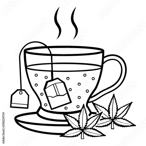 medical cannabis tea concept, marijuana infused herbal beverage vector icon design, alternative or complementary medicine stock illustration