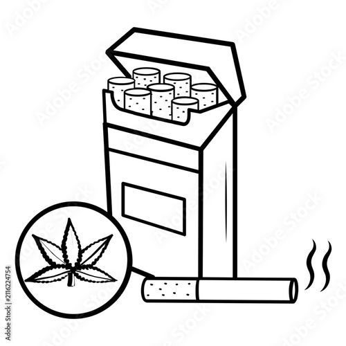 marijuana smoking concept, cannabis tobacco products vector icon design, cigarette pack with weed symbol stock illustration