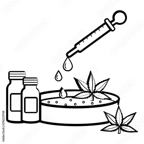 CBD oil dropper concept, Cannabis Tincture Production vector icon design, medical marijuana laboratory preparation stock illustration