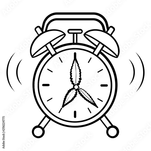 cannabis alarm clock concept, medical marijuana medication time vector icon design, weed therapy schedule stock illustration