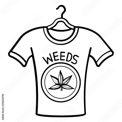 cannabis fashion merchandise concept, weed leaf clothing vector icon design, T-shirt hanging on a clothes hanger stock illustration