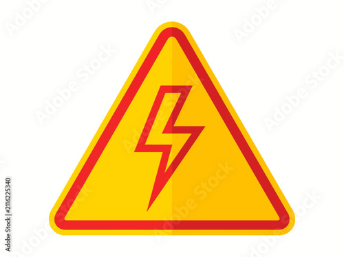 Warning sign indicating danger of electric shock, a triangular warning symbol with a red lightning bolt