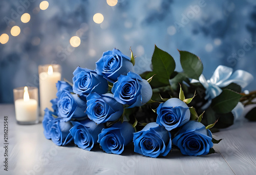 Bouquet of blue roses with ...