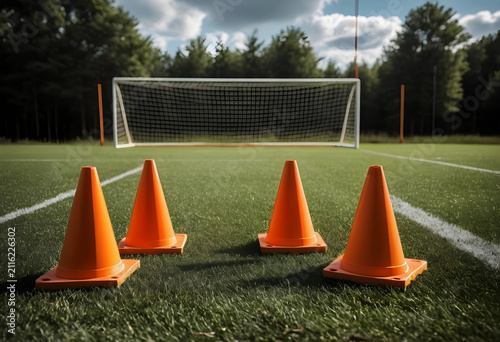 Four orange training cones ...