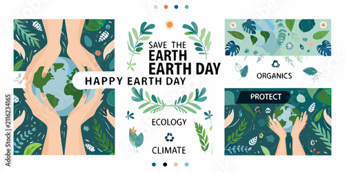Fotografía Floral ornament collection with earth day themes vector illustration