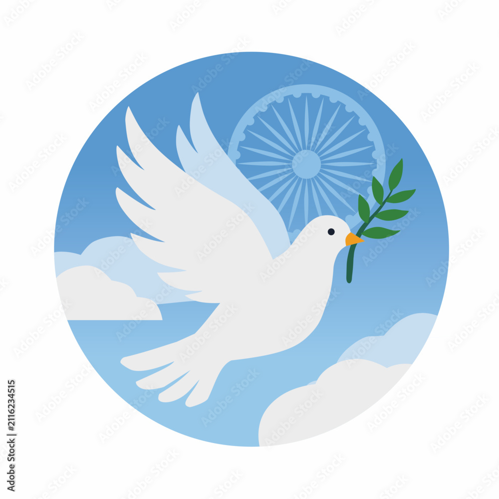 Fototapeta premium Peace Dove with Olive Branch Flat Vector Illustration for Indian Independence Day Celebration