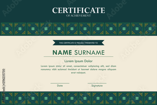 Luxury Certificate Template with Green Ornamental Border and Elegant Decorative Pattern