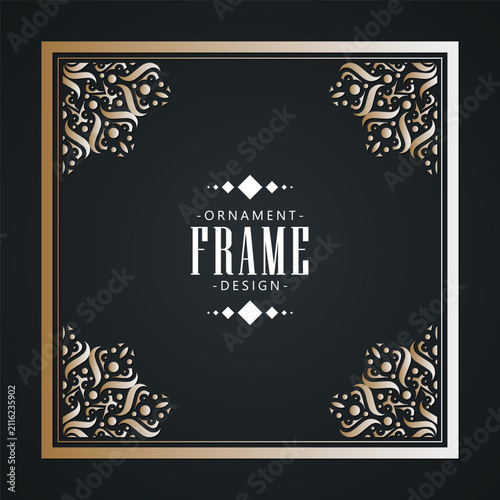 Luxury Square Ornamental Border Frame with Elegant Vintage Corner Decoration