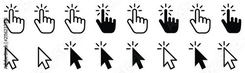 Bild auf Leinwand Arrow and hand pointer cursor icons with computer mouse click symbols for naviga