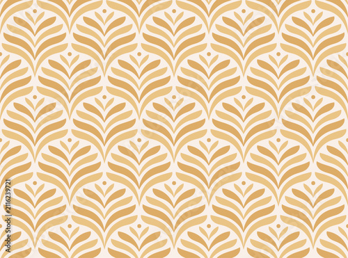 Geometric floral art deco abstract pattern. Symmetrical decorative background.