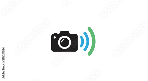A Simple Illustration Of A Camera With A Green Wave-like Design On The