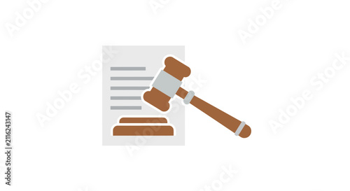 Fotografie Brown wooden judge gavel on documents.