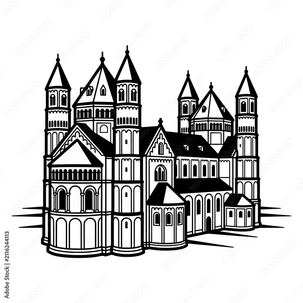 Fototapeta premium Gothic Cathedral Building Illustration Outline.