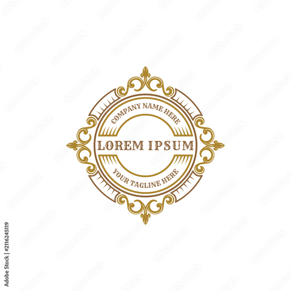Fototapeta premium Vintage Luxury Gold Circular Ornament Badge Logo Design Vector