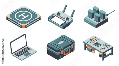Drone Technology Equipment Collection Isometric Icons