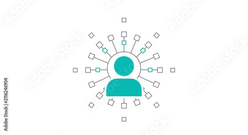 Teal Human Icon with Connections.