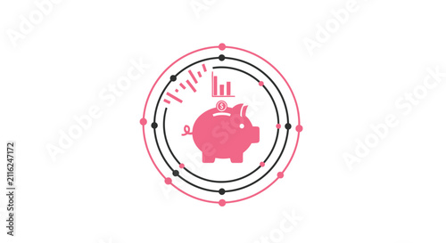 Картината върху платно Pink Piggy Bank with Coins.