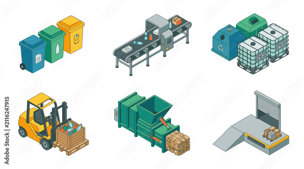Fototapeta premium Recycling and Waste Management Process Isometric Illustration