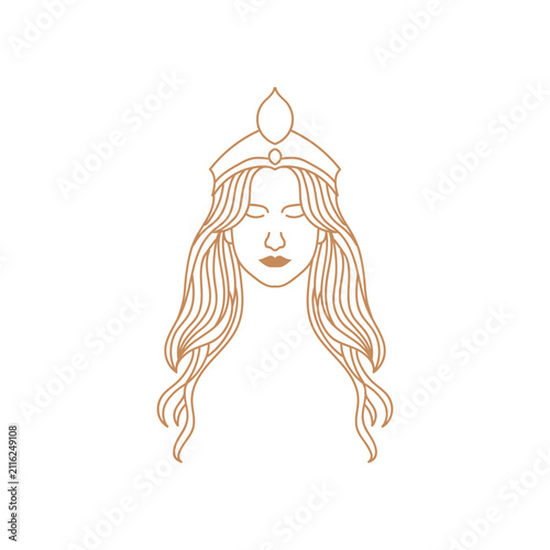 Beautiful Queen Goddess Woman Line Art Logo Vector Illustration