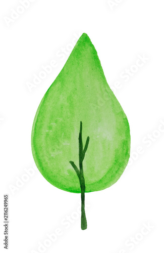 Hand-painted watercolor green tree with a leaf-shaped crown, isolated on a transparent background. Botanical illustration perfect for nature-themed designs, greeting cards, planners, stickers