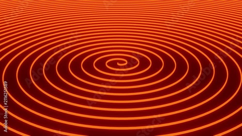 vibrant hypnotic red concentric ripples radiate outward from a glowing center, creating hypnotic circular