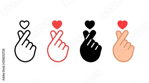 Фотография Hand gesture showing a small heart shape icon set in various styles representing love, affection, gratitude, and positive social media interaction