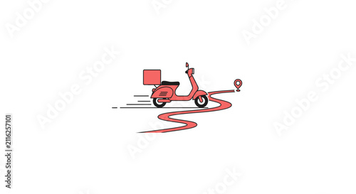 Red scooter with delivery box attached.