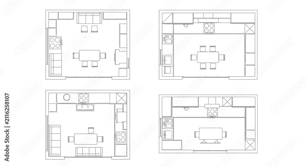 Fototapeta premium Modern architectural floor plans in black and white.