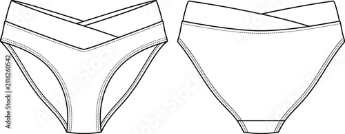 Obraz na płótnie Women's Swimsuit Bottom Technical Drawing with Cross Over V-Waistband and Bikini