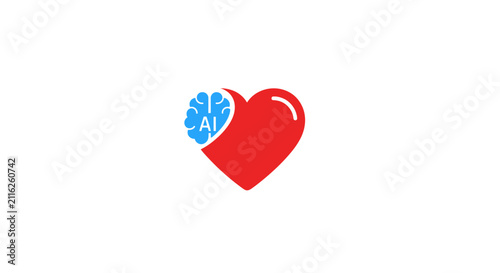 Canvastavla Red heart with blue brain inside.