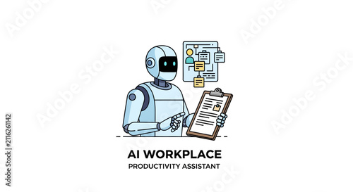 Robot Holding Clipboard with Papers.