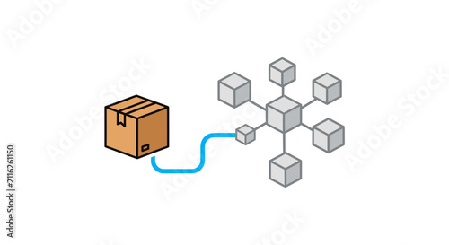 Brown cardboard box connected to cubes.