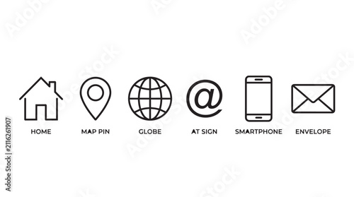 Flat design vector icons for real estate and technology. Minimalist home, location, and digital communication symbols for apps and websites.