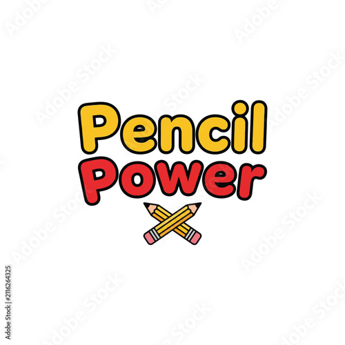 Pencil power typography logo with crossed writing tools for creative school education branding