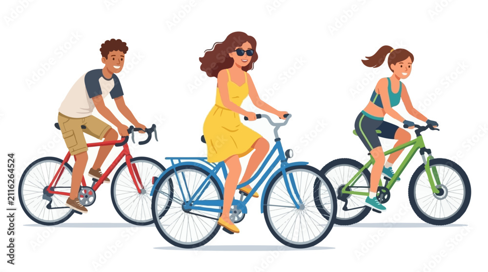 Naklejka premium People riding bicycles for fitness and leisure.