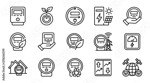 Smart Meter Icons: Energy Efficiency, Renewable Power, Smart Grid Technology