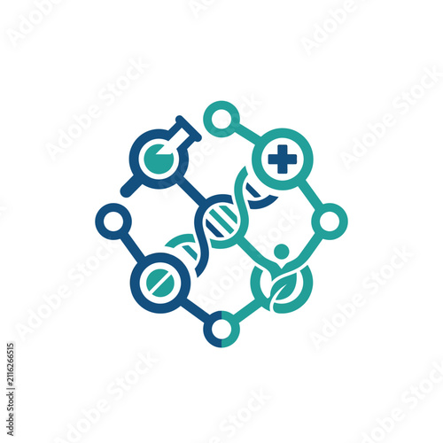 A digital illustration of a scientific medical research network icon