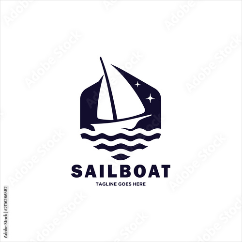 Silhouette Minimalist Sailboat or Yacht Logo Design Illustration. Suitable for Travel, Recreation and Adventure Logo