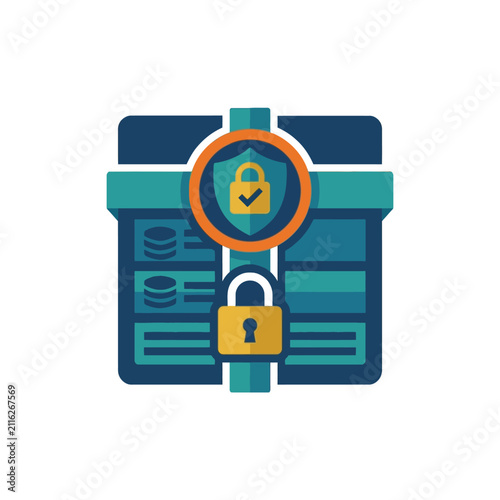 A digital illustration of a secure data storage server unit