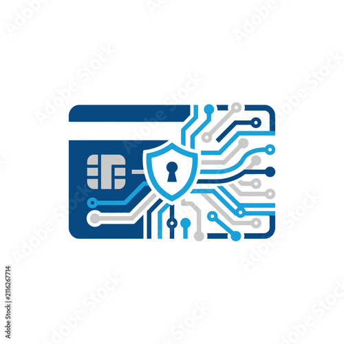 A digital illustration of a secure electronic payment card icon