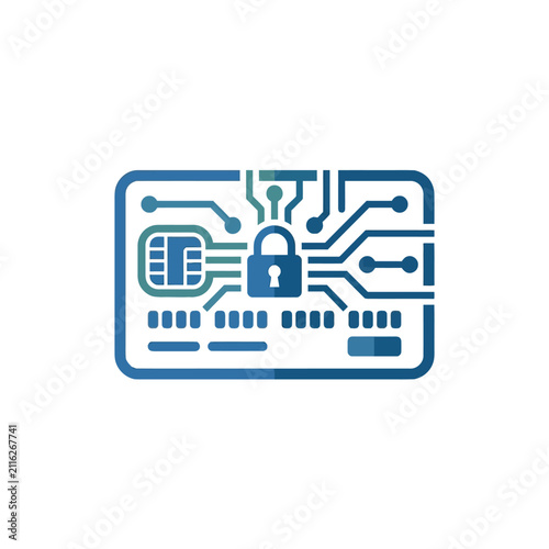 A digital illustration of a secure electronic payment card icon