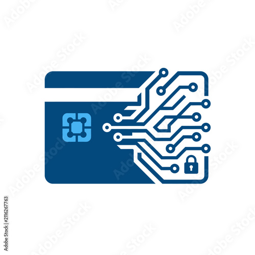 A digital illustration of a secure electronic payment card icon