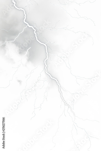 Dramatic grayscale photo shows jagged lightning bolts striking against a dark, stormy sky