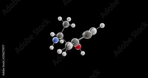 Phenylpropanolamine molecule, rotating 3D model of antihypotensive agents, looped video on a black background

