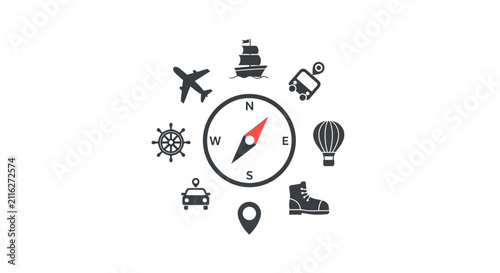 Obraz na płótnie Compass Navigation Travel Icon Set.