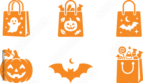 Halloween shopping bags with pumpkin and ghost vector, halloween