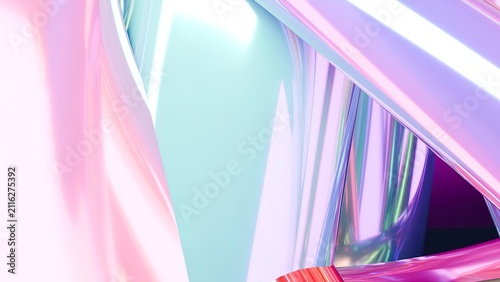 Foto Iridescent surfaces create a dreamlike abstract background.