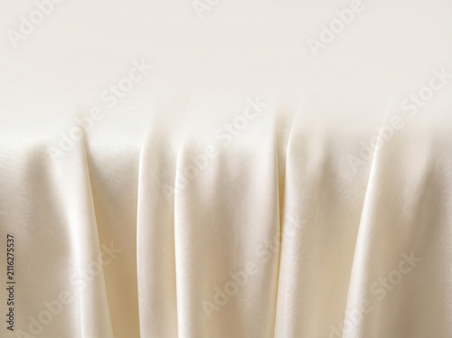 Elegant Ivory Satin Tablecloth Vertical Drop with Smooth Folds and Clean Background