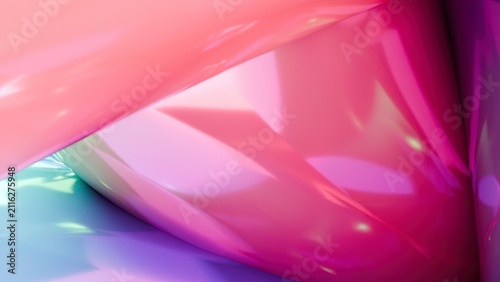 Smooth, colorful surface with flowing light reflections.