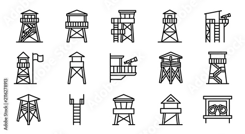 Fotografie Collection of Guard Towers and Observation Posts Icons, Security and Surveillanc